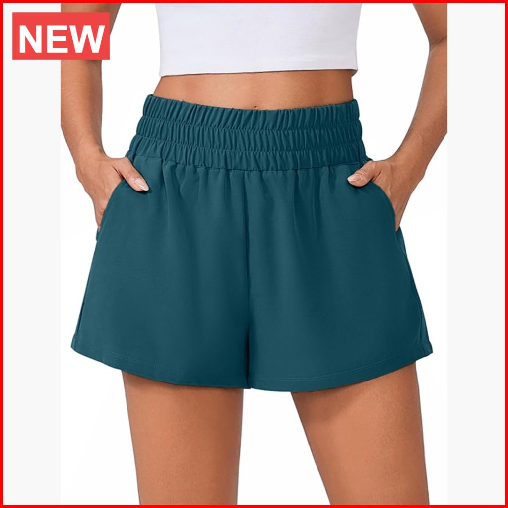 High Waisted Athletic Running Shorts Quick Dry Linerless With Pockets